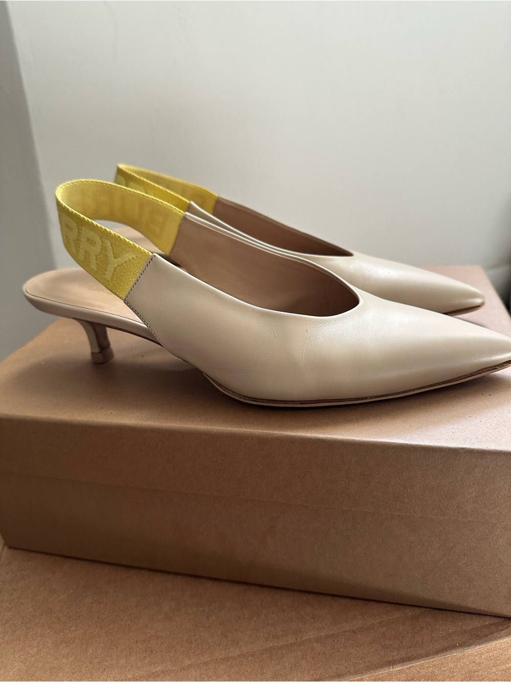 Burberry Malinda Slingback Pumps in Cream with Yellow Elastic